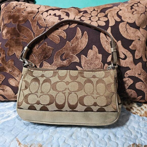 2005 Metallic champagne suede y2k Coach Demi Shoulder Bag - Picture 1 of 6